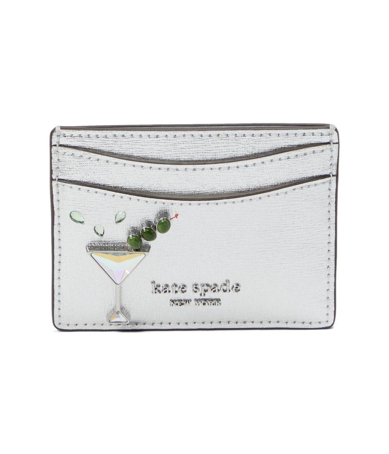 Shaken Not Stirred Embellished Metallic Saffiano Card Holder