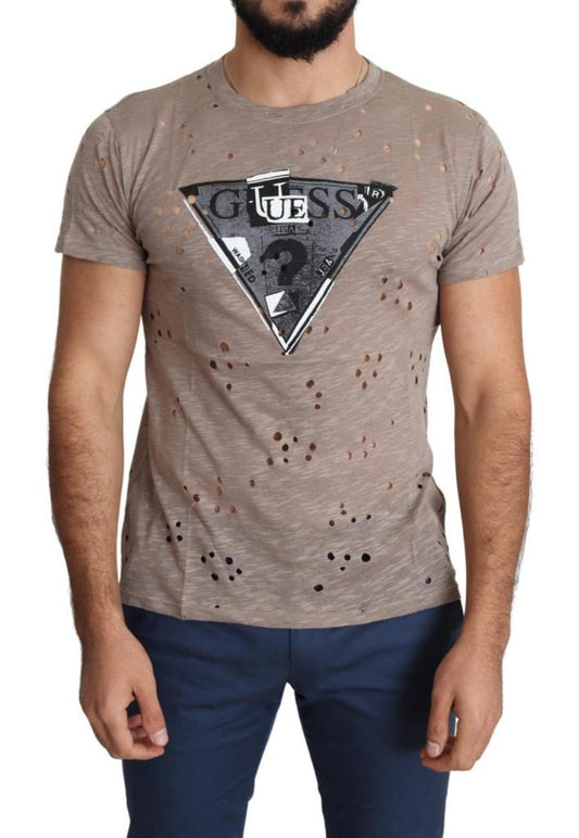 Guess Cotton Stretch Logo Print Men Casual Perforated Men's T-shirt
