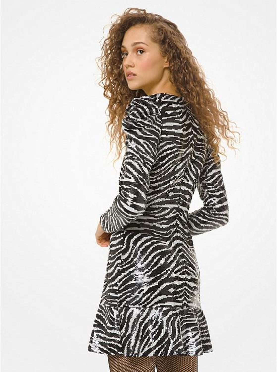 Tiger Sequined Flounce Dress