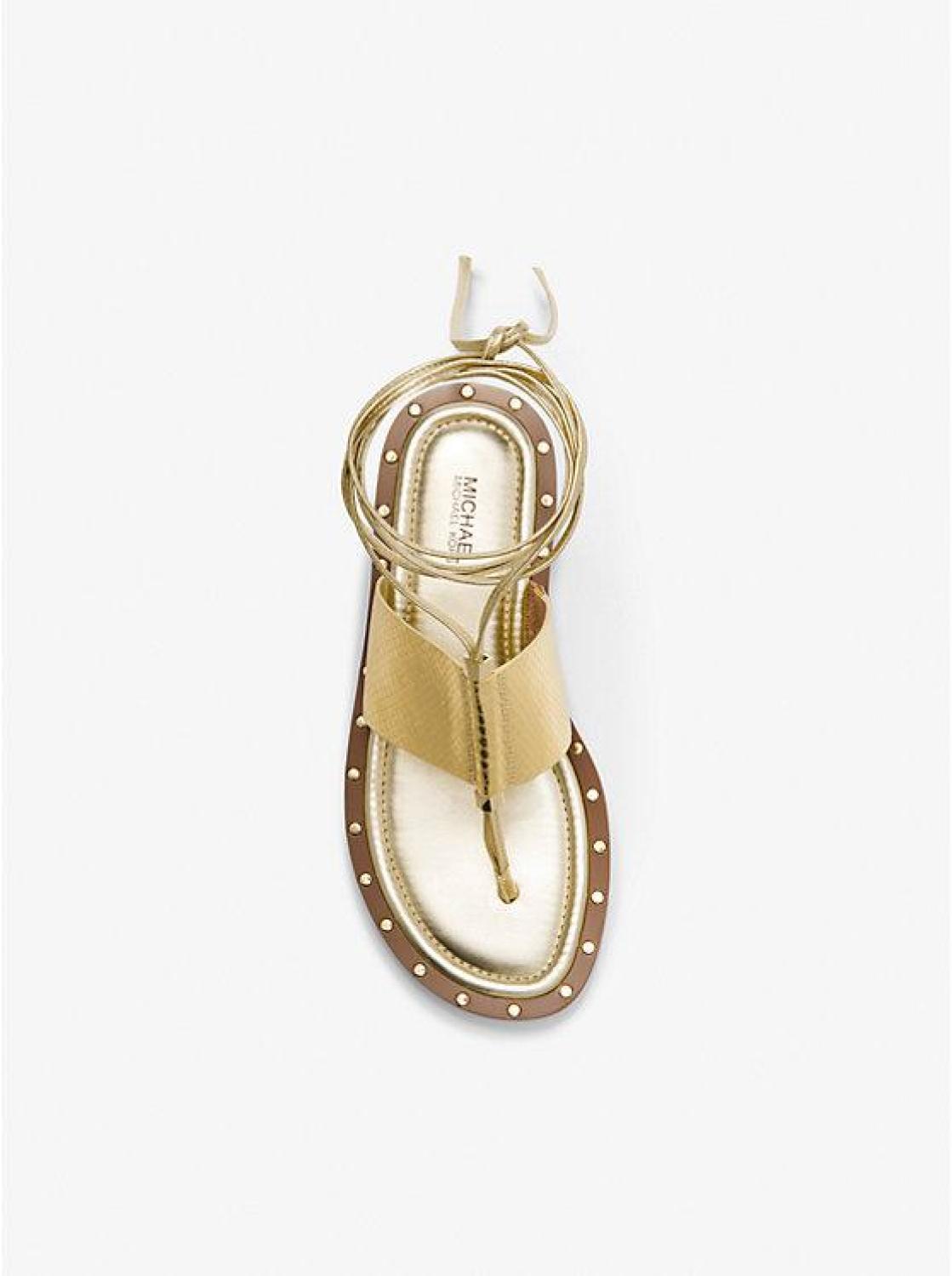 Jagger Metallic Snake Embossed Leather Lace-Up Sandal