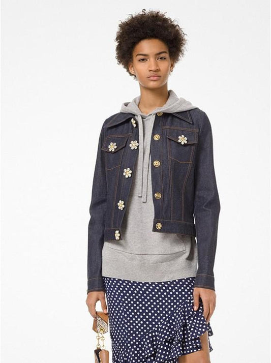 Jeweled-Button Denim Jacket
