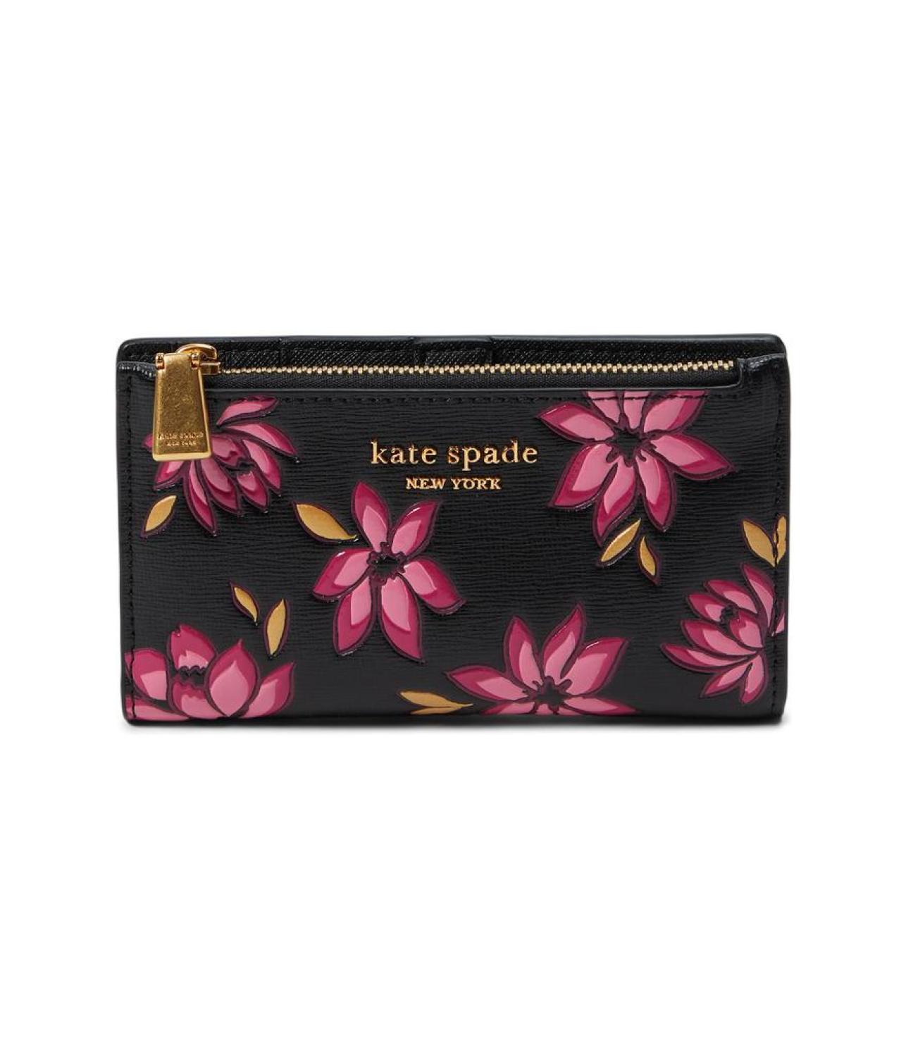 Morgan Winter Blooms Embossed Saffiano Leather Small Slim Bifold Wallet