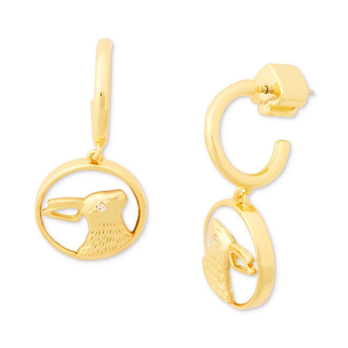 Gold-Tone Pavé & Mother-of-Pearl Rabbit Charm Huggie Hoop Earrings
