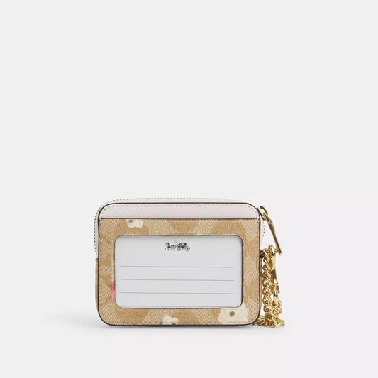 Coach Outlet Zip Card Case In Signature Canvas With Floral Print