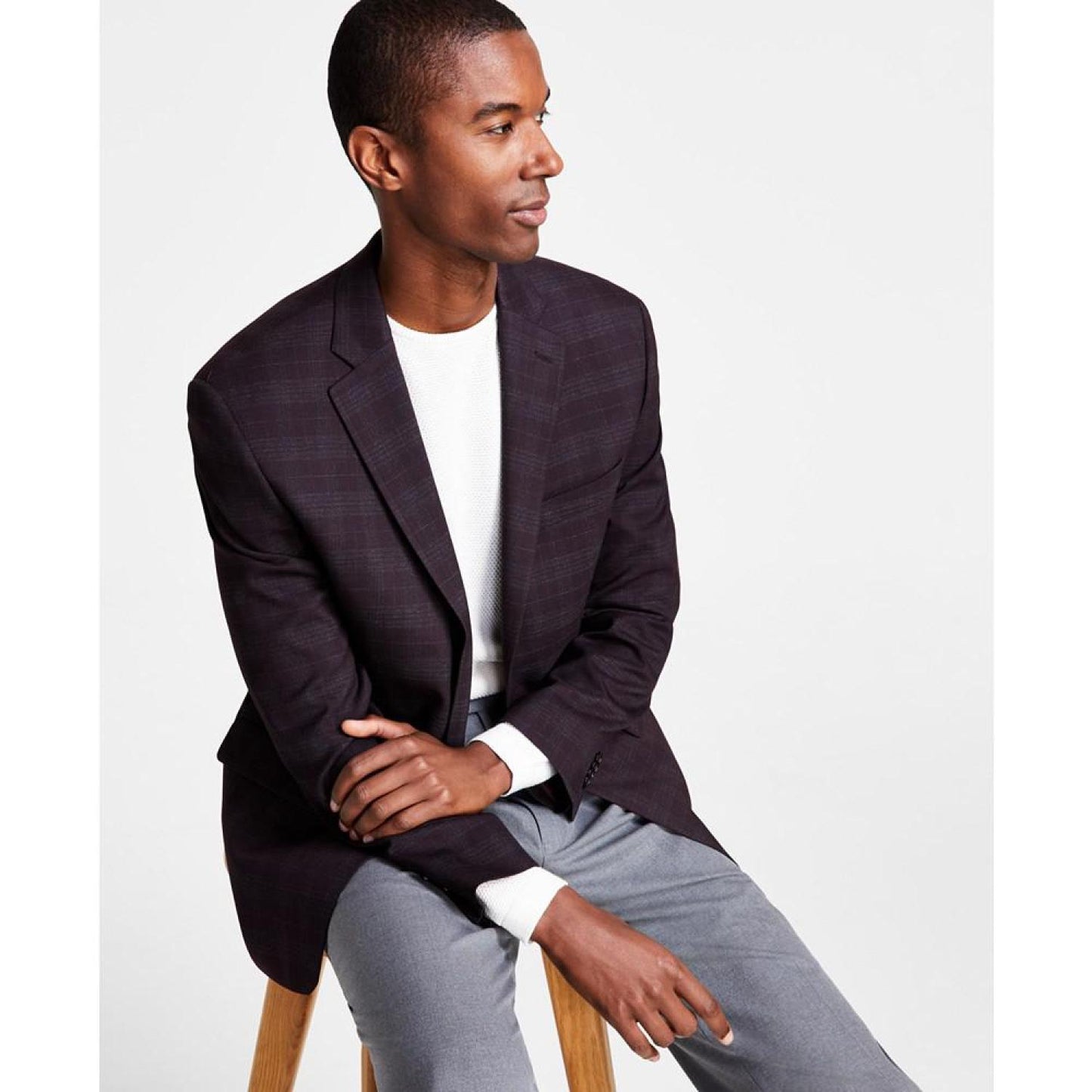 Men's Classic Fit Notch Lapel Plaid Sport Coat