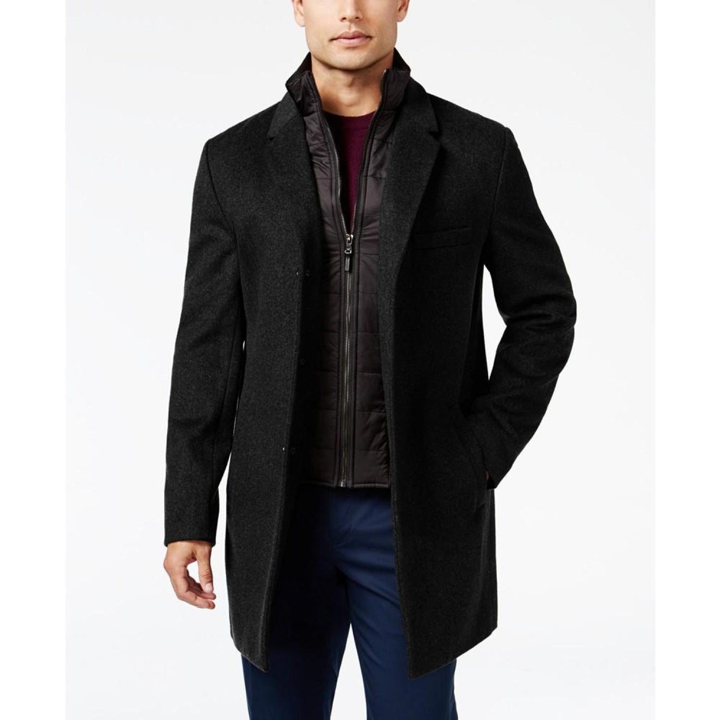 Michael Kors Men's Water-Resistant Slim-Fit Overcoat with Zip-Out Liner