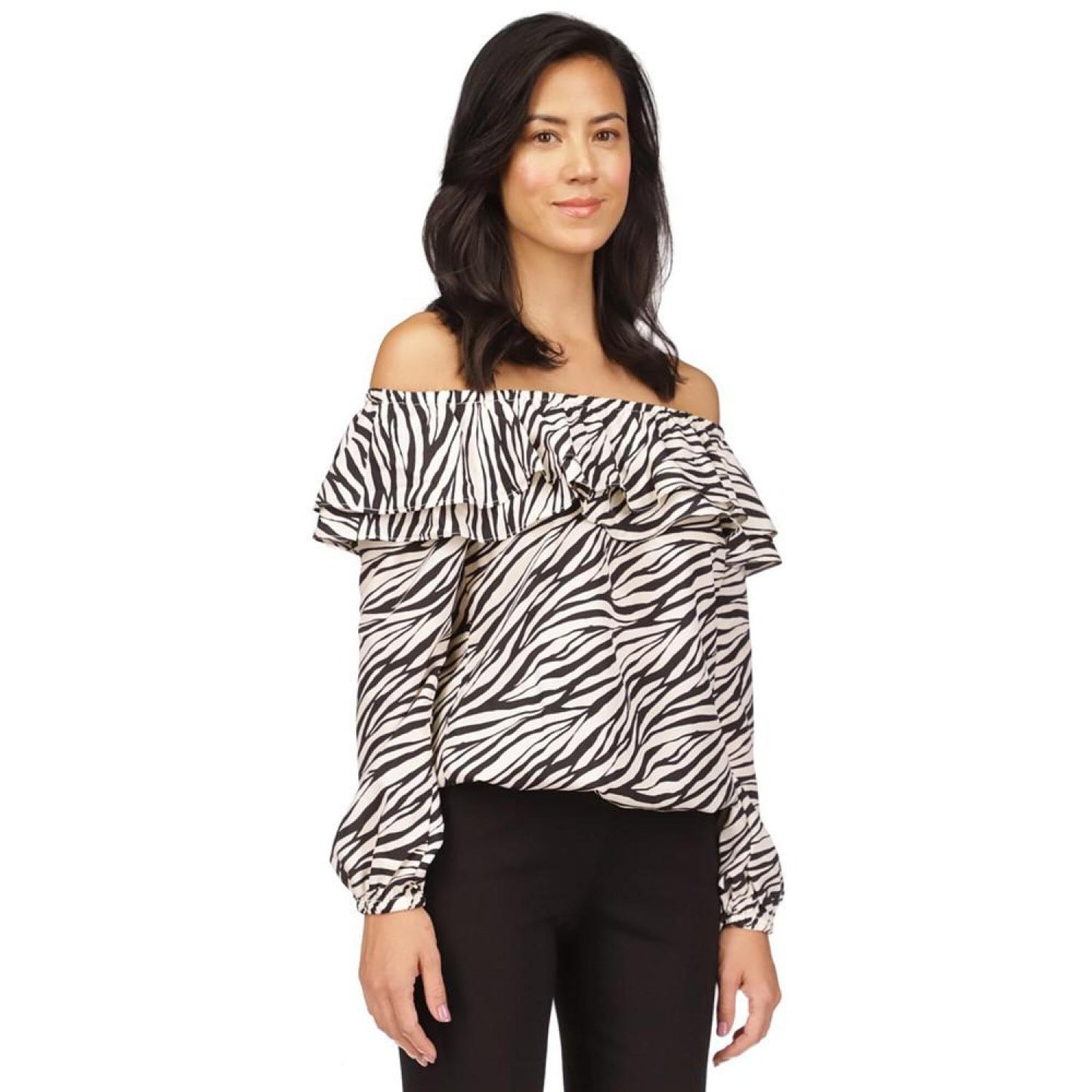 Women's Printed Stadium Ruffled-Overlay Off-The-Shoulder Top, Regular & Petite