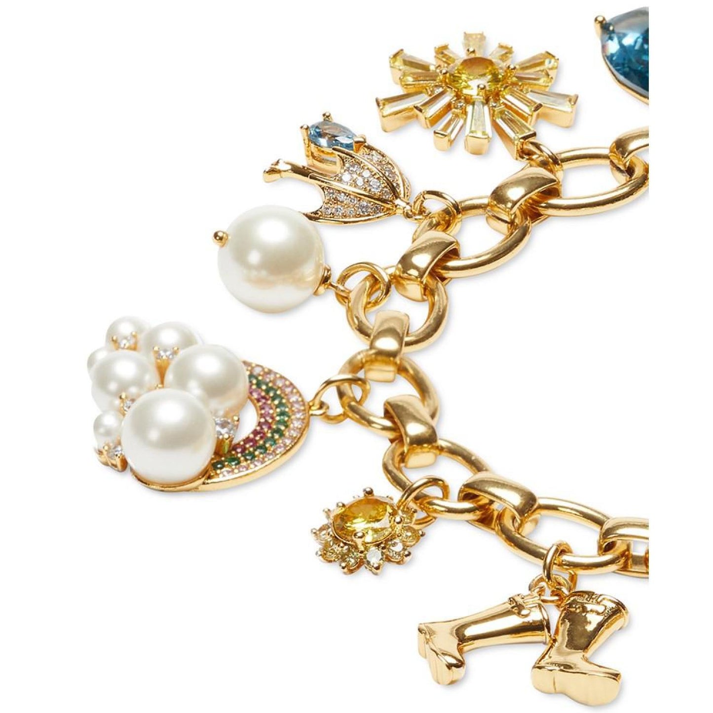 Gold-Tone Stone, Crystal, & Imitation Pearl Weather Charm Bracelet
