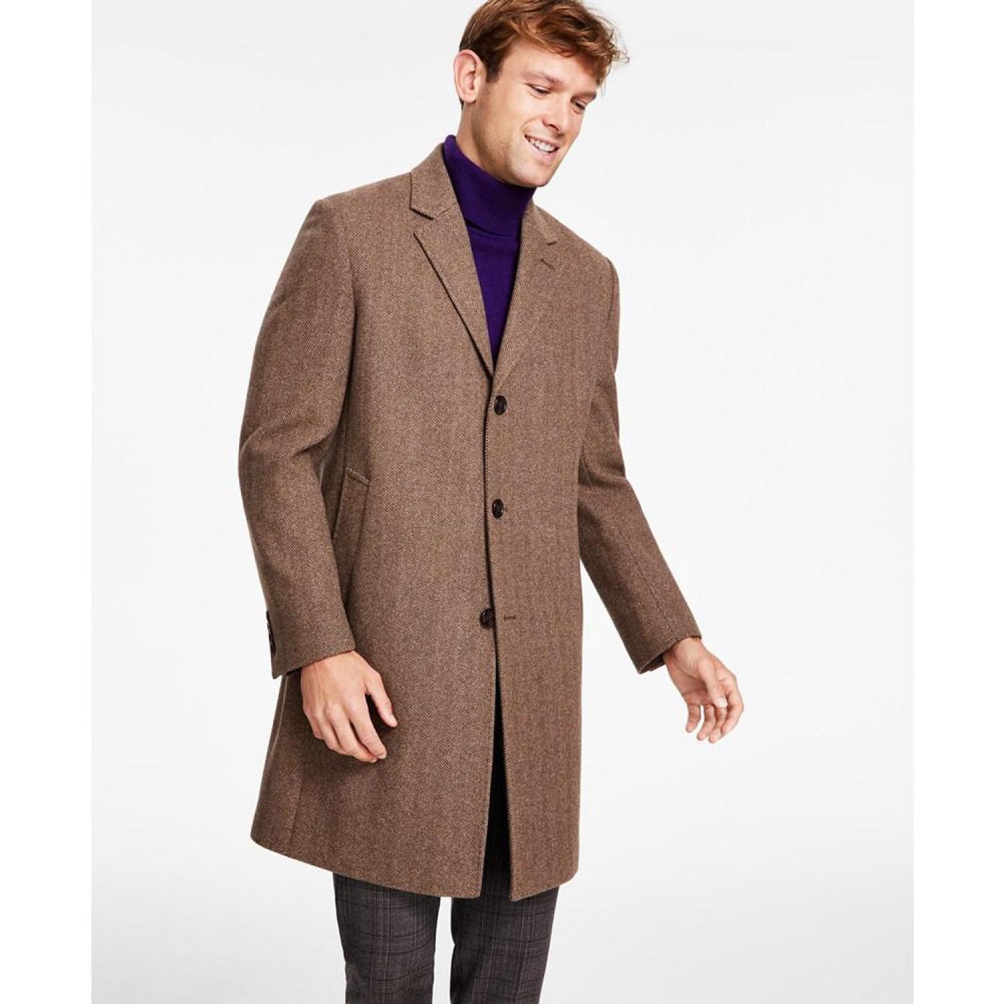 Men's Classic-Fit Herringbone Overcoat