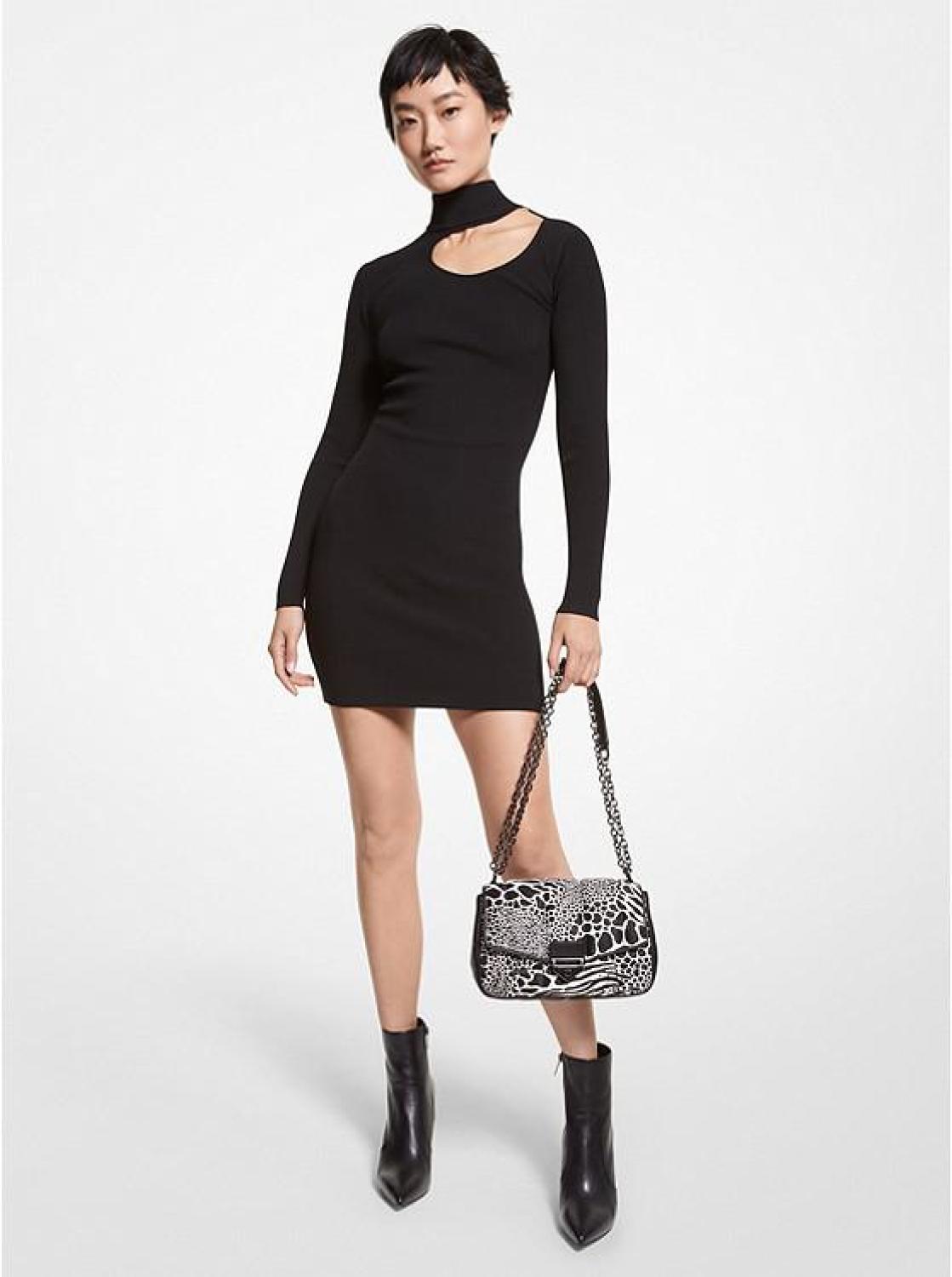Ribbed Stretch Viscose Cutout Dress