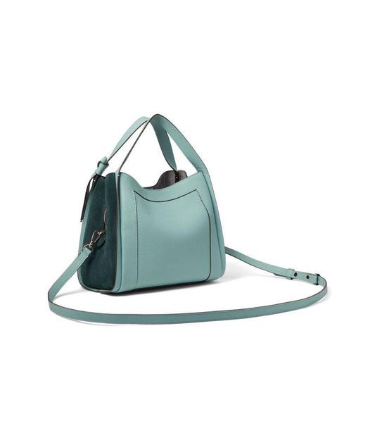 Knott Color-Blocked Pebbled Leather and Suede Medium Crossbody Tote