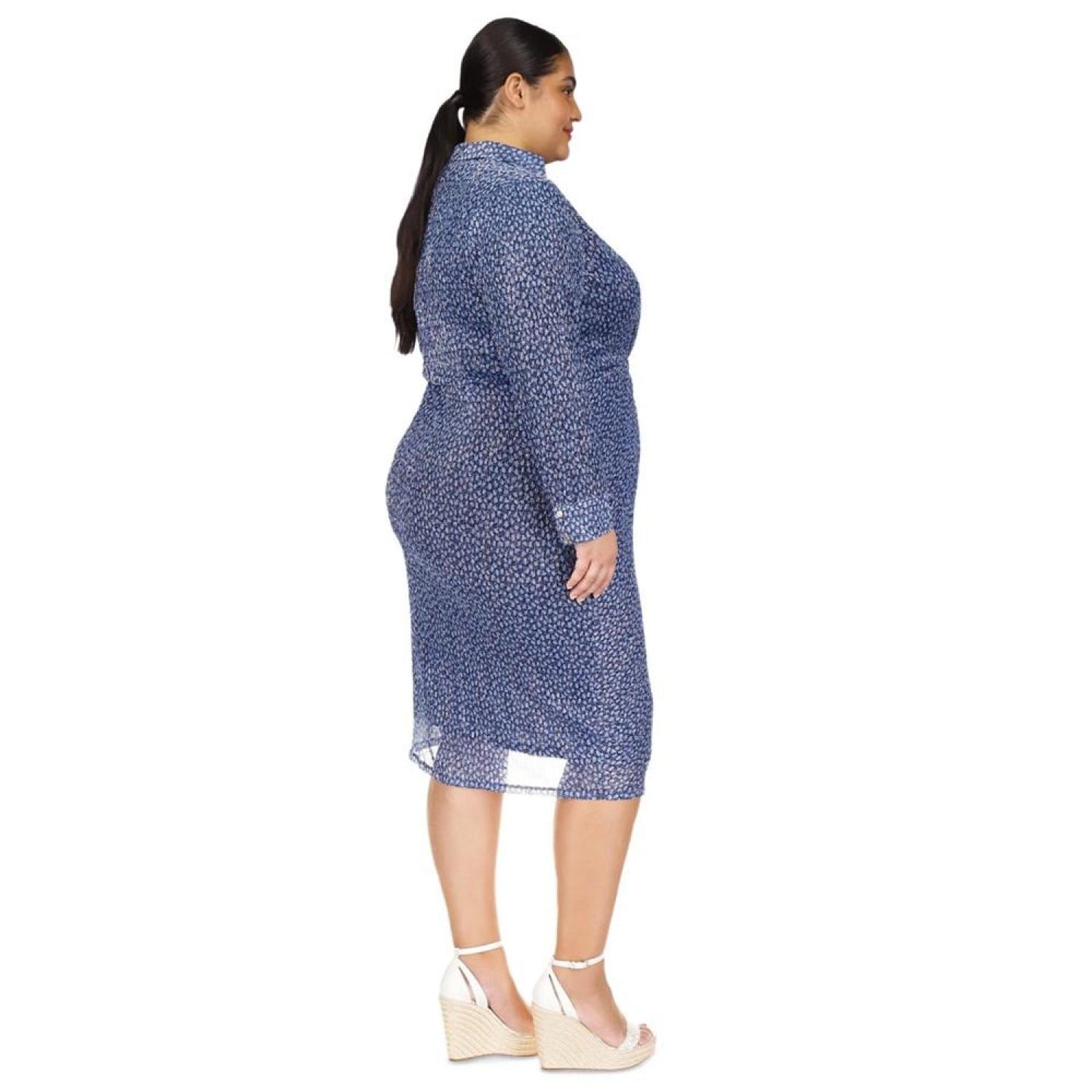 MICHAEL Plus Size Collared Twist-Front Long-Sleeve Dress
