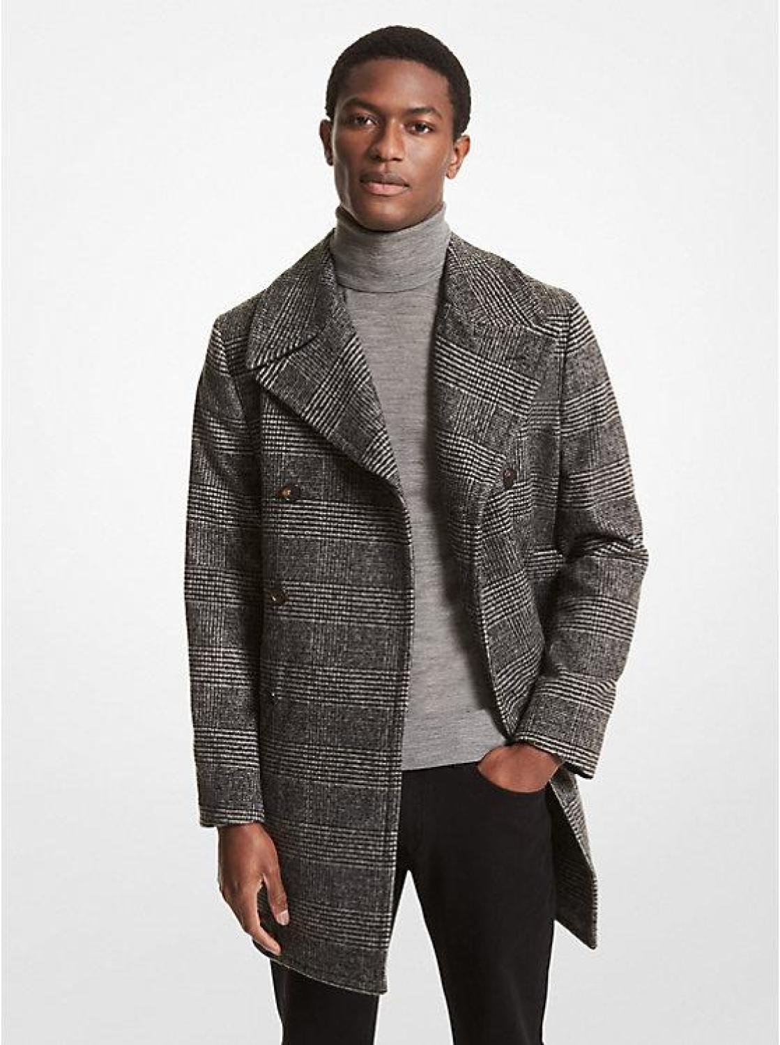 Plaid Wool Blend Peacoat