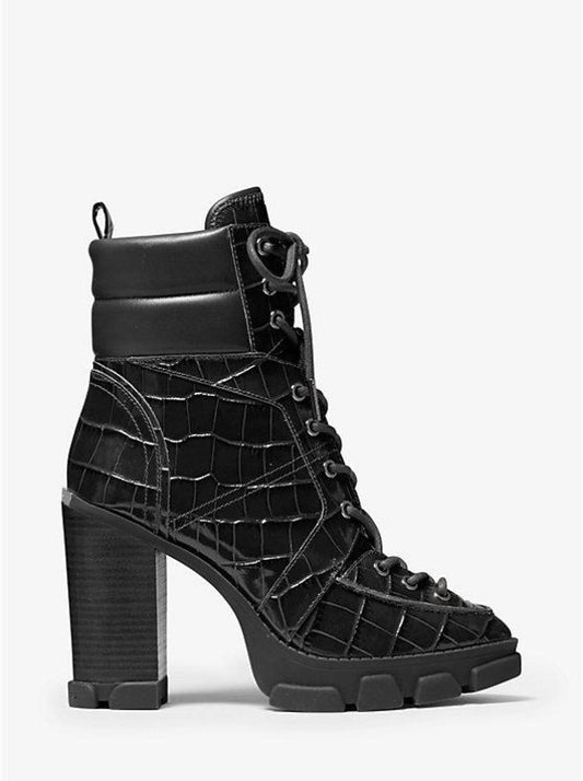 Ridley Crocodile Embossed Leather Lace-Up Boot