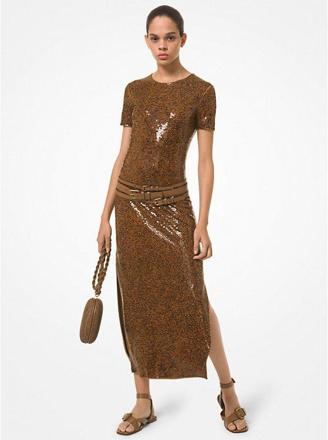 Sequin Embroidered Crepe Jersey Dress