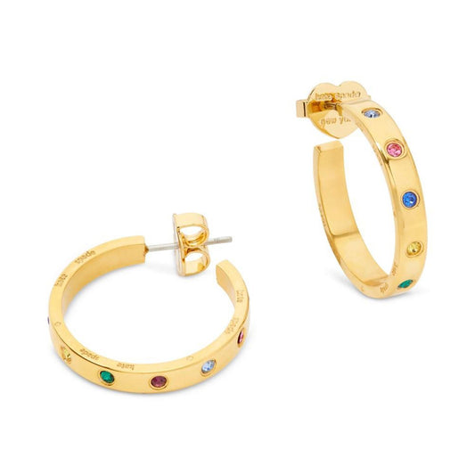 Gold-Tone Small Pavé Hoop Earrings, 1"