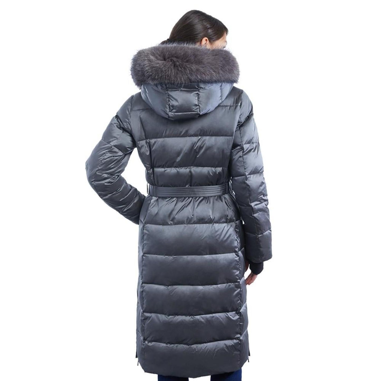 Women's Shine Belted Faux-Fur-Trim Hooded Puffer Coat