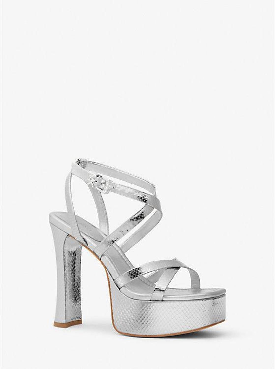 Paola Metallic Snake Embossed Leather Platform Sandal