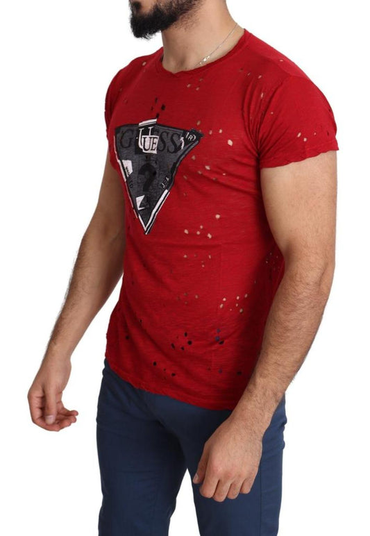 Guess Cotton Logo Print Men Casual Top Perforated Men's T-shirt