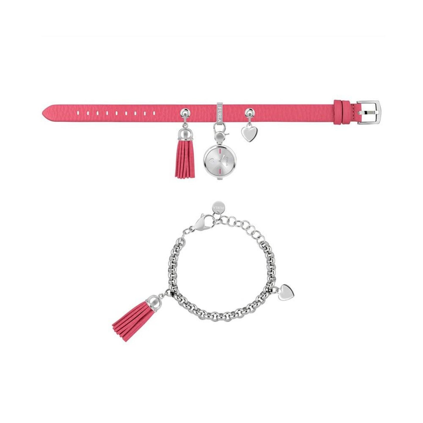 Women's Stacy White Dial Stainless Steel Chain Calfskin Leather Watch Set