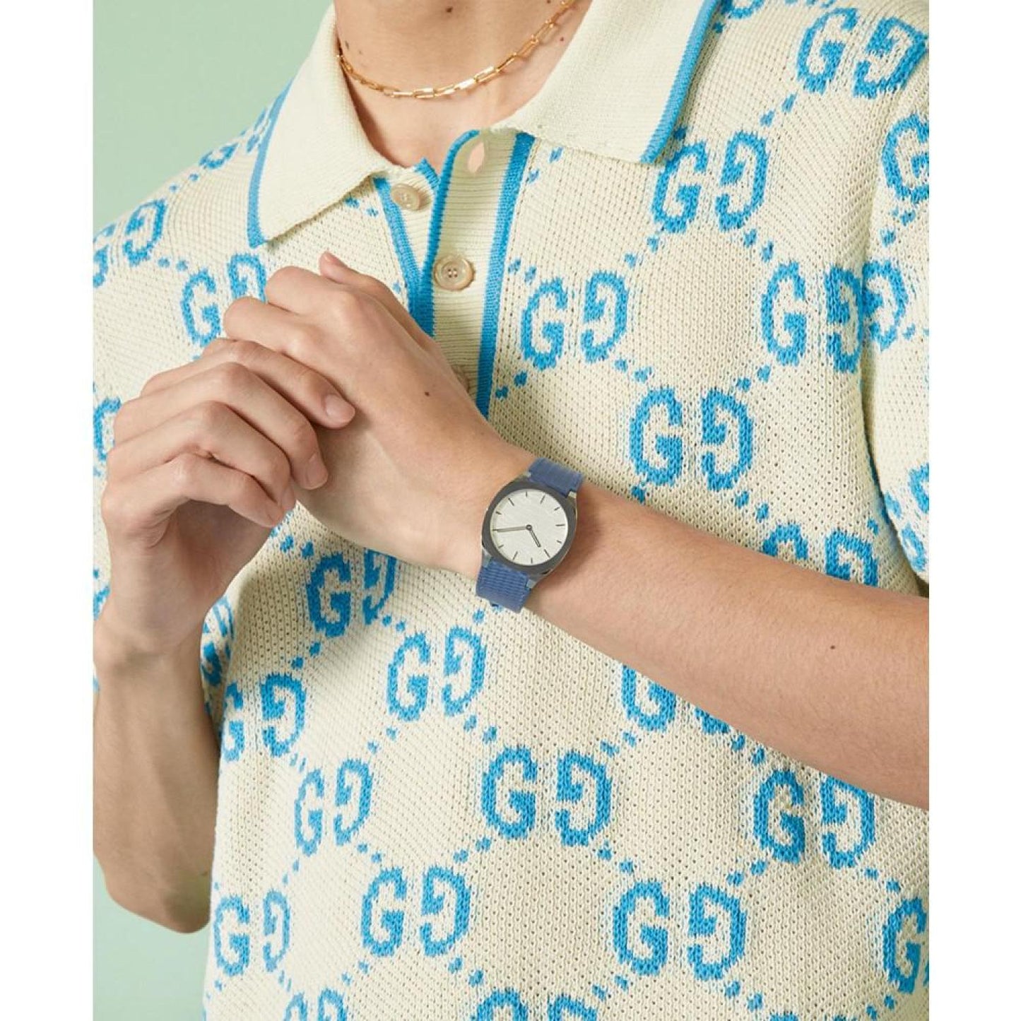 Women's Swiss 25H Blue Leather Strap Watch 34mm