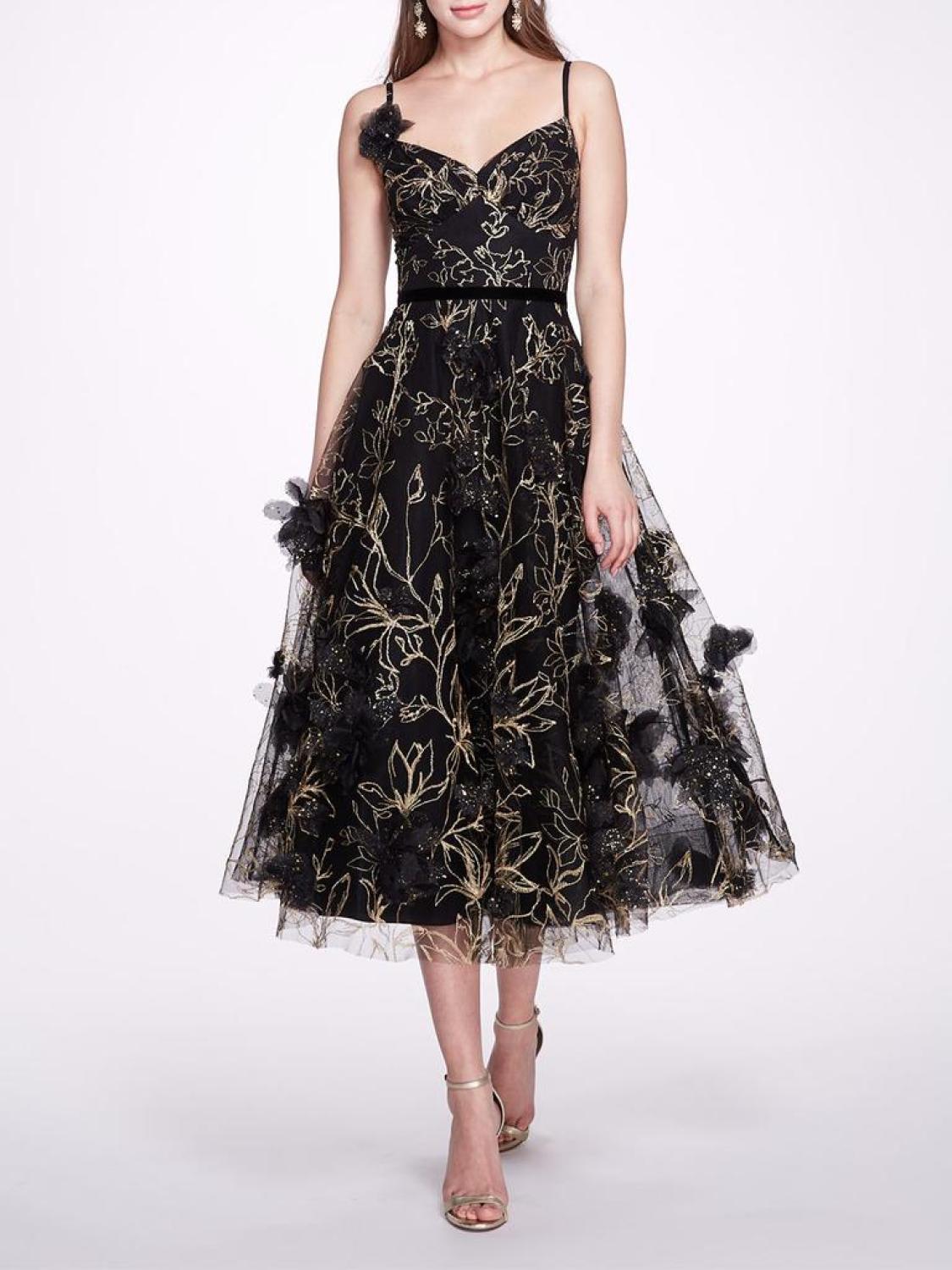 Sleeveless Embroidered Tea-Length Gown