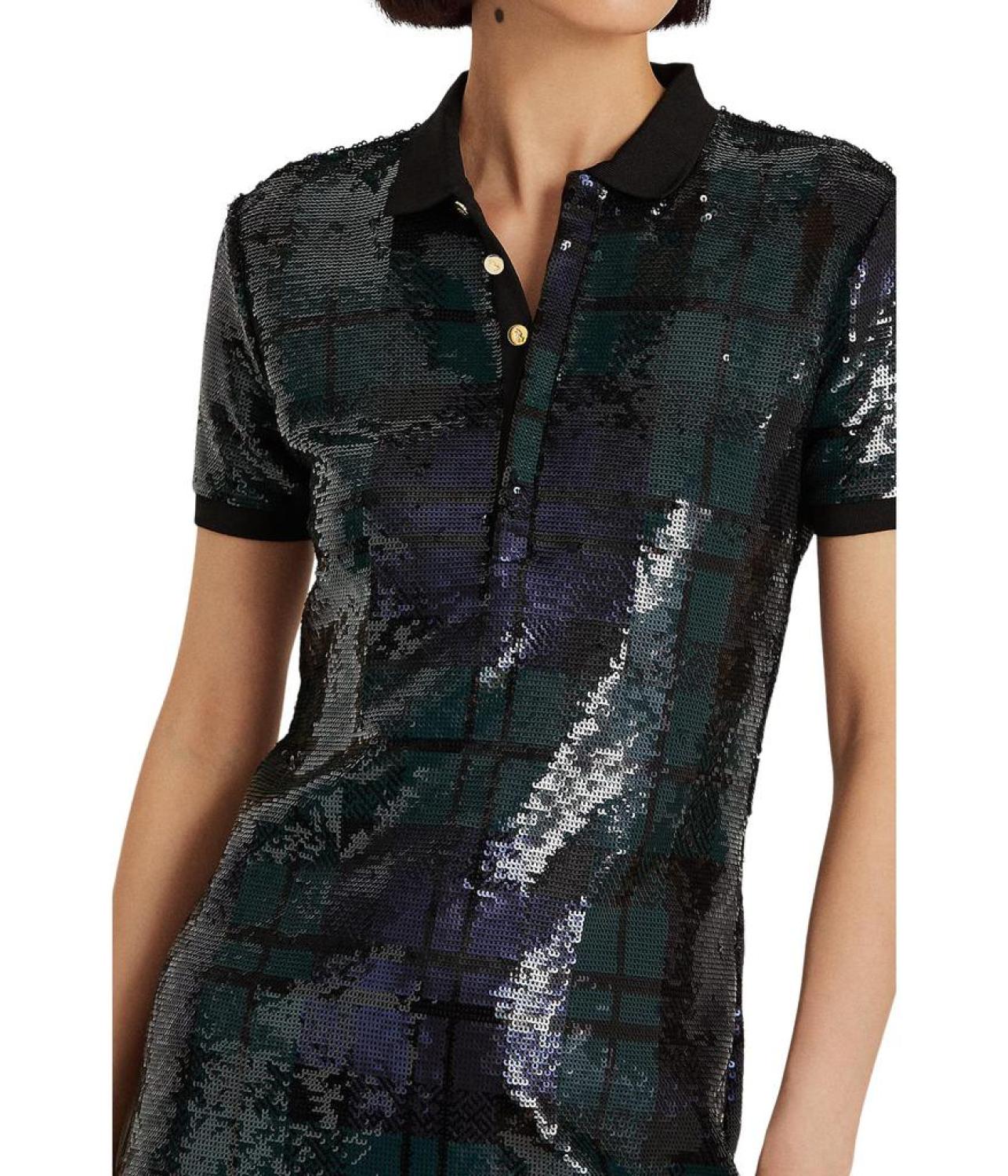 Plaid Sequined Polo Dress