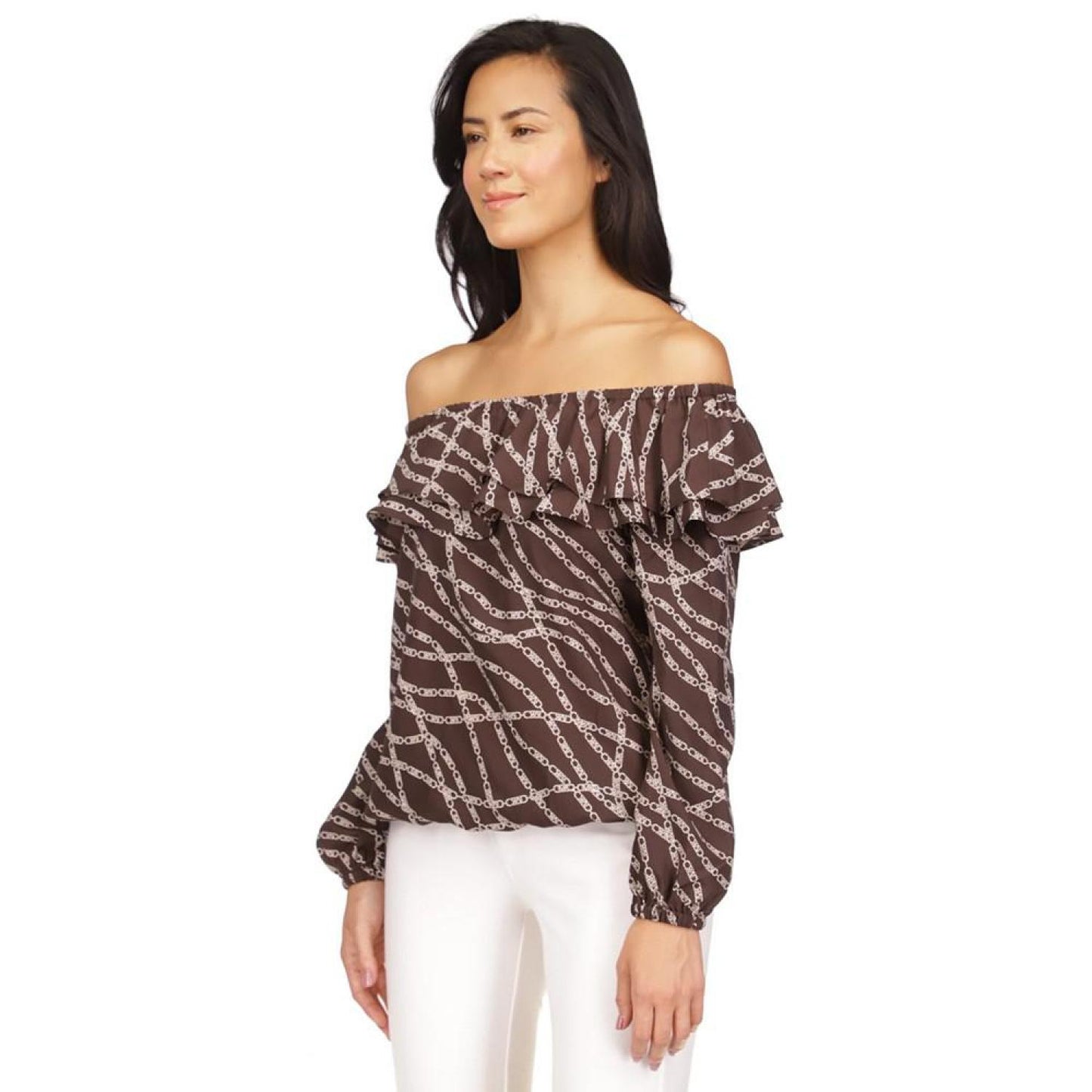 Women's Printed Stadium Ruffled-Overlay Off-The-Shoulder Top, Regular & Petite