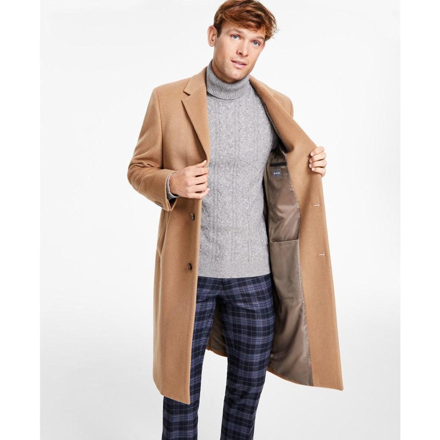 Men's Classic-Fit Solid Wool Blend Overcoats