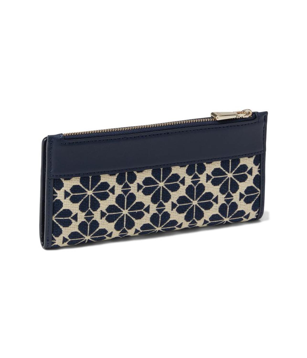 Spade Flower Jacquard Zip Slim Wallet