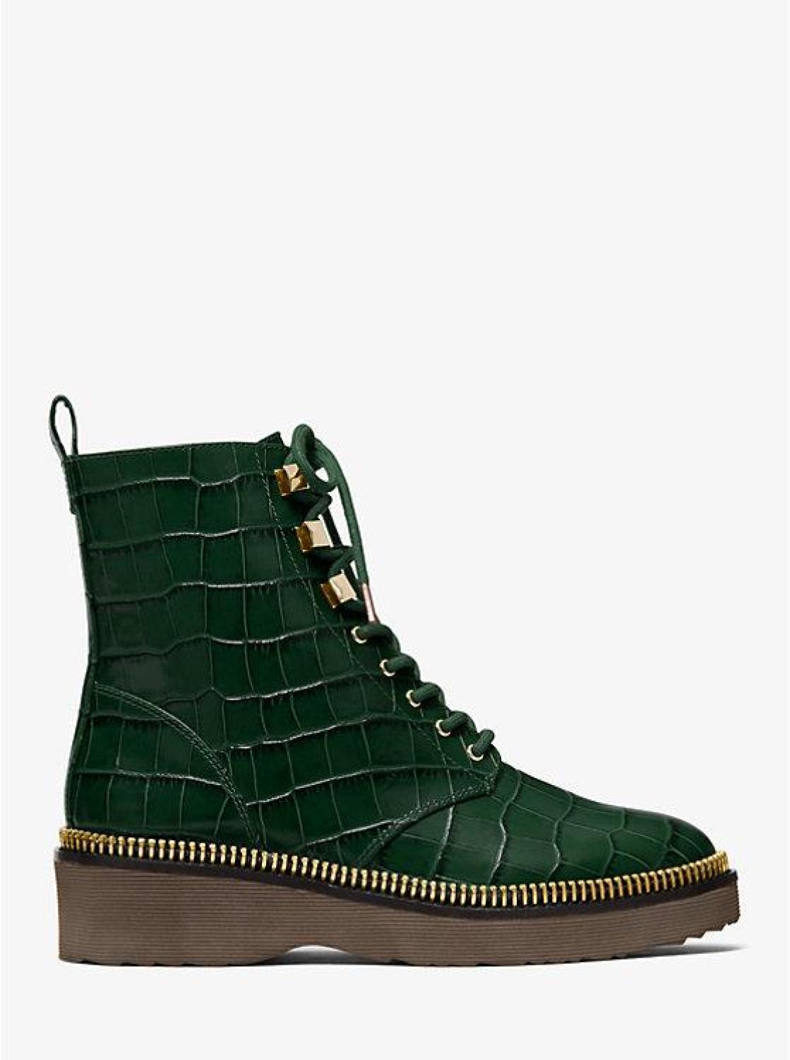 Haskell Crocodile Embossed Leather Combat Boot