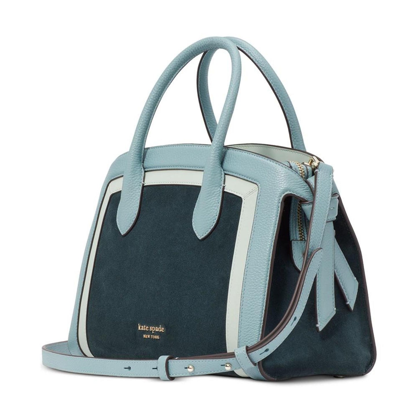 Knott Colorblocked Pebbled Leather and Suede Medium Zip Top Satchel