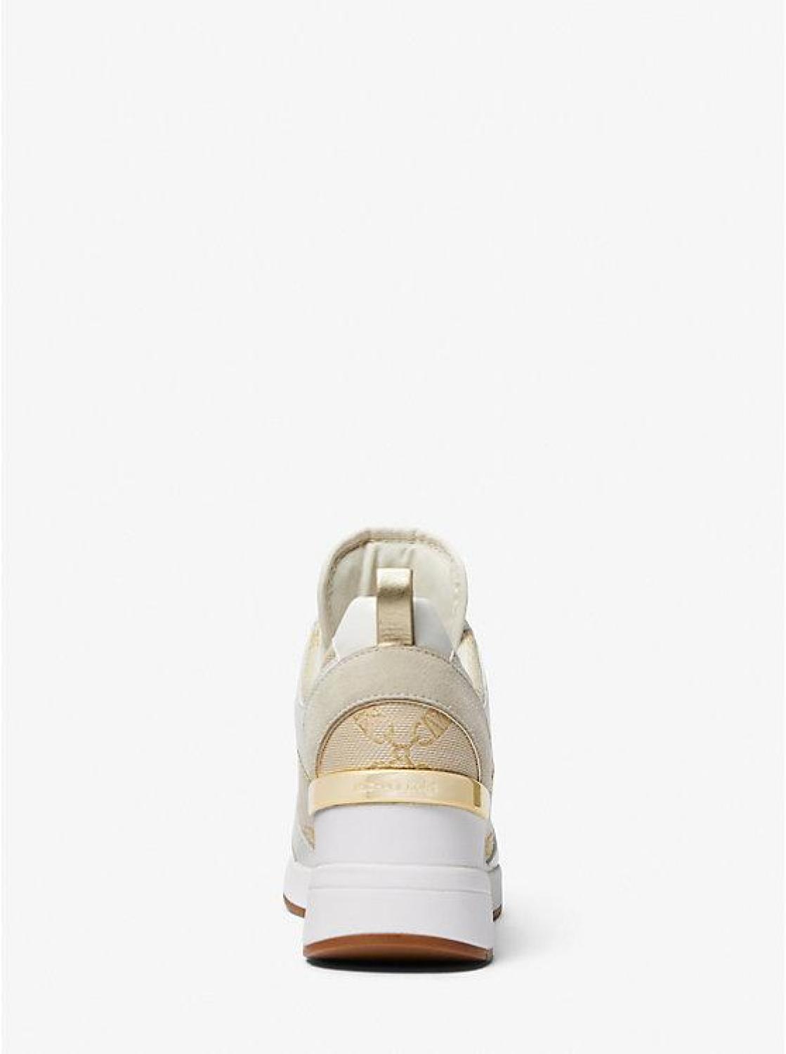 Georgie Metallic Empire Logo Jacquard and Leather Trainer