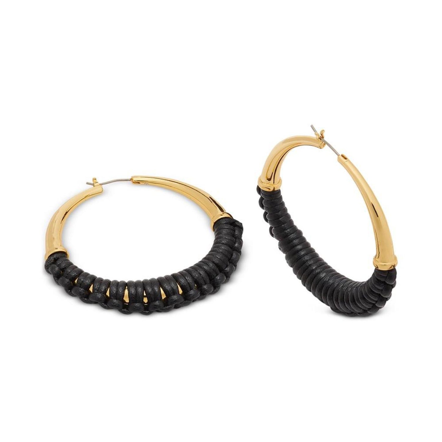 Gold-Tone Large Leather-Wrapped Hoop Earrings, 2.16"