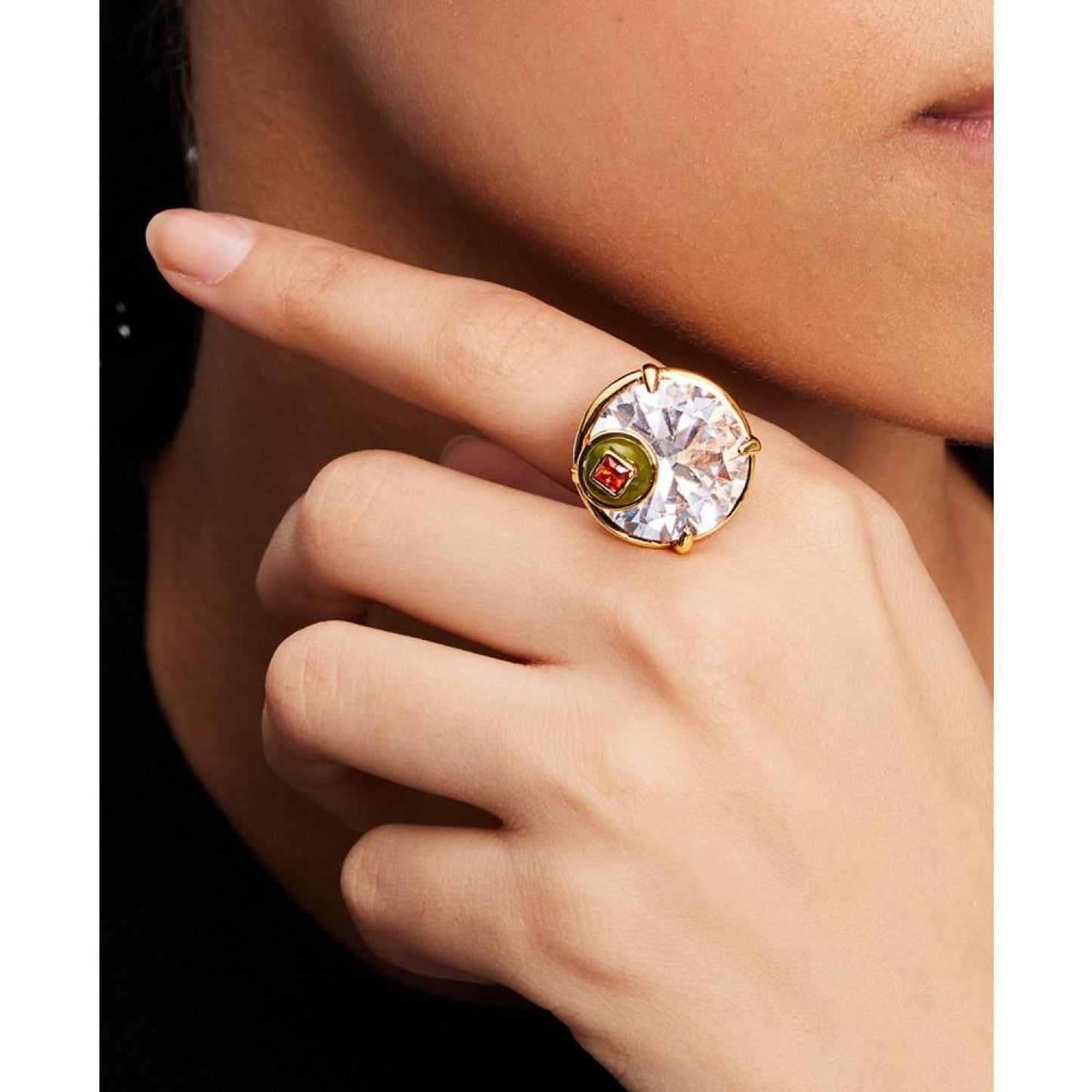 Gold-Tone Cubic Zirconia Martini Statement Ring