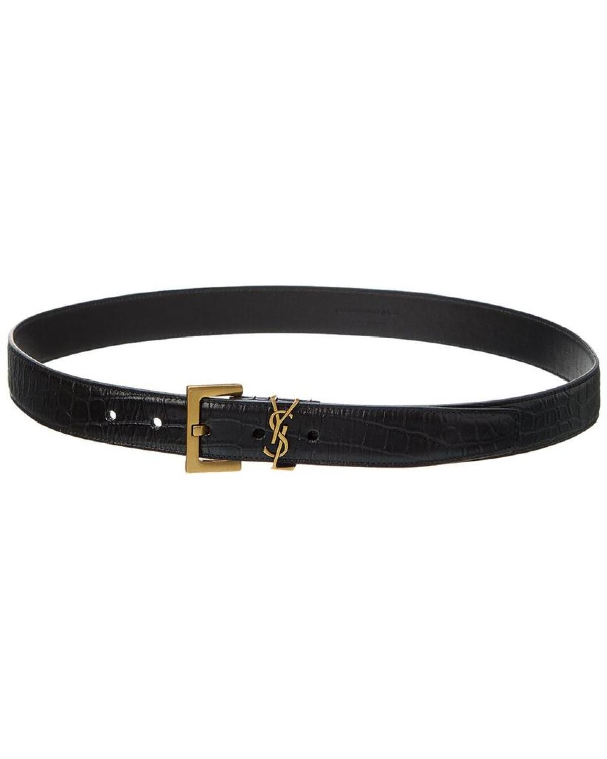 Saint Laurent Croc-Embossed Leather Belt