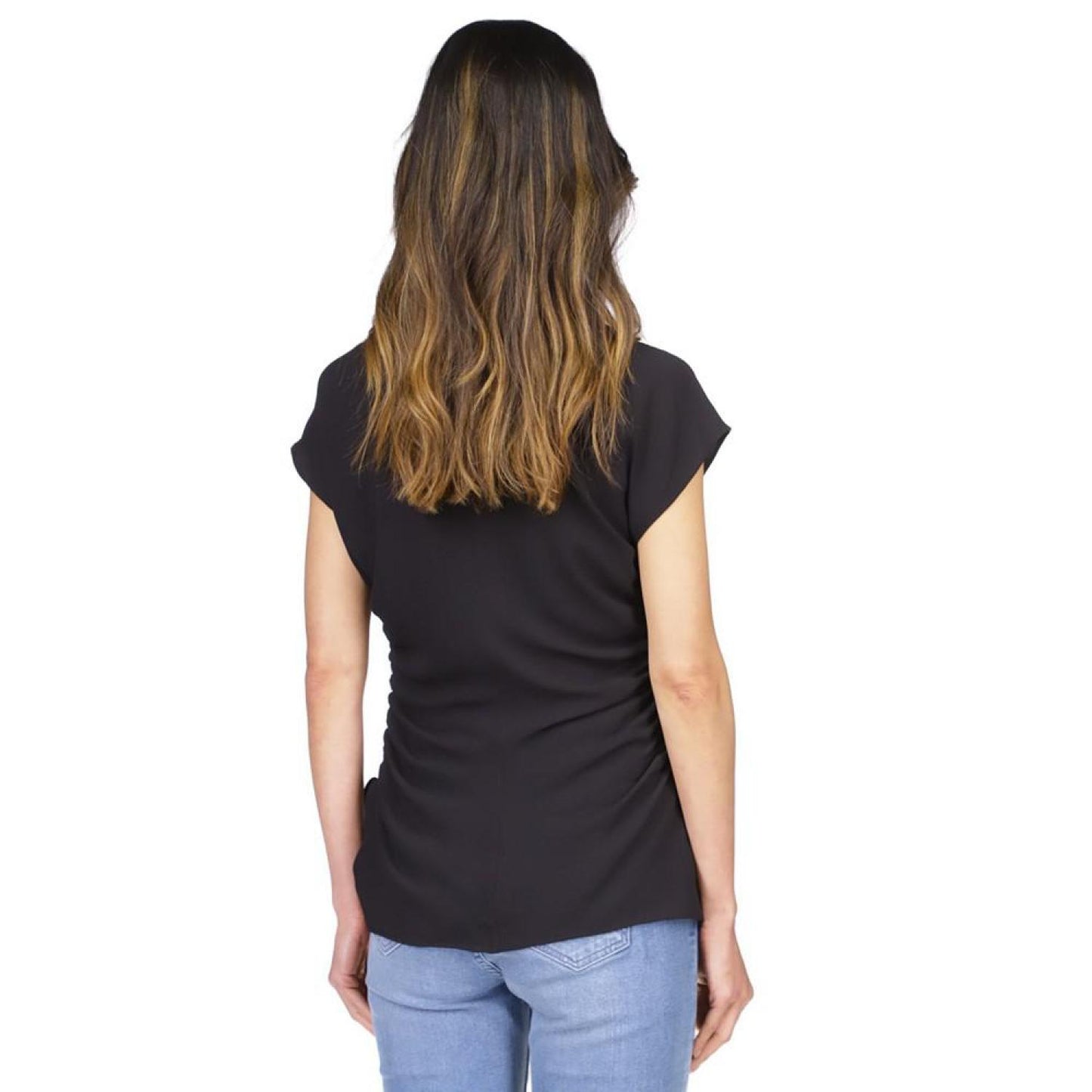 Women's Solid Ruched V-Neck Top