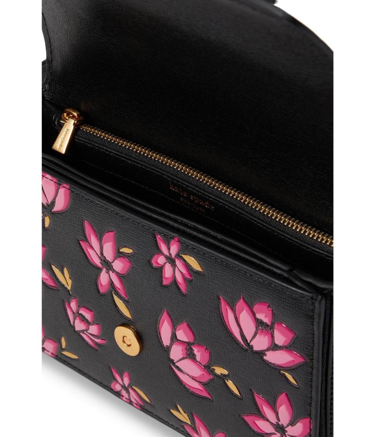Morgan Winter Blooms Embossed Saffiano Leather Flap Chain Wallet