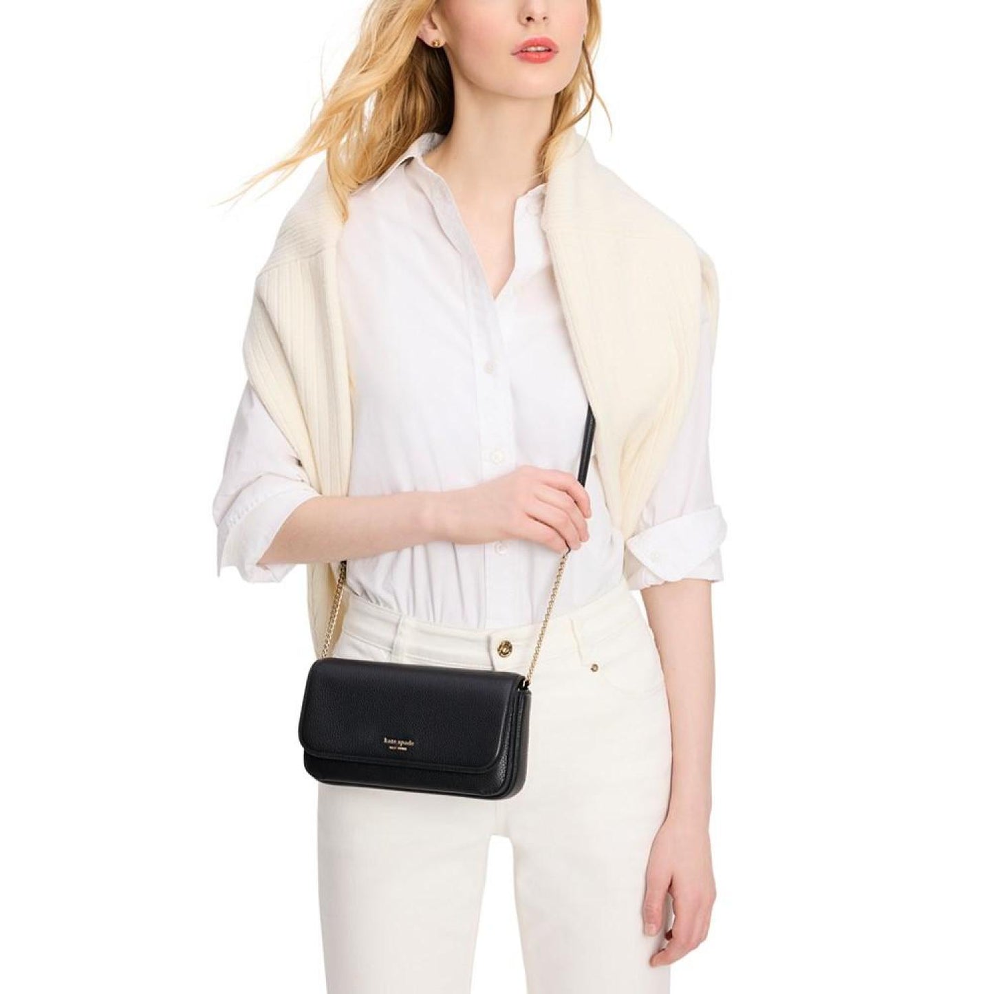 Ava Pebbled Leather Flap Chain Wallet