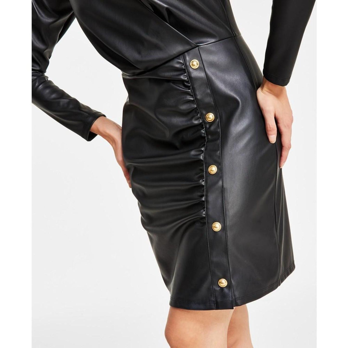 Women's Surplice-Neck Faux-Leather Dress