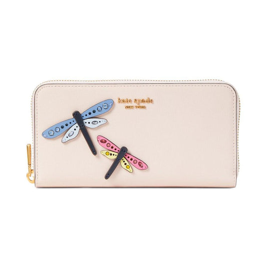 Dragonfly Embossed Leather Zip Around Continental Wallet