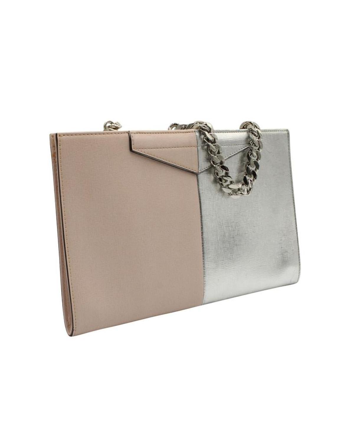 Fendi Grande Colorblock Clutch Bag in Pink and Silver Leather