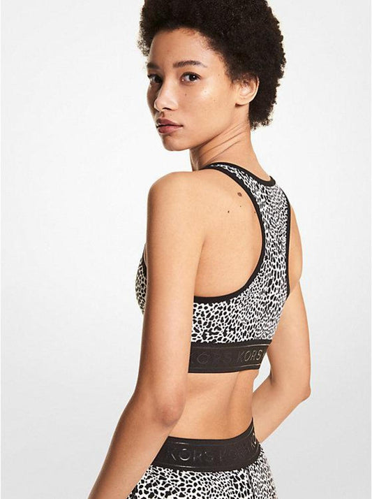 Graphic Animal Print Nylon Blend Zip-Front Sports Bra