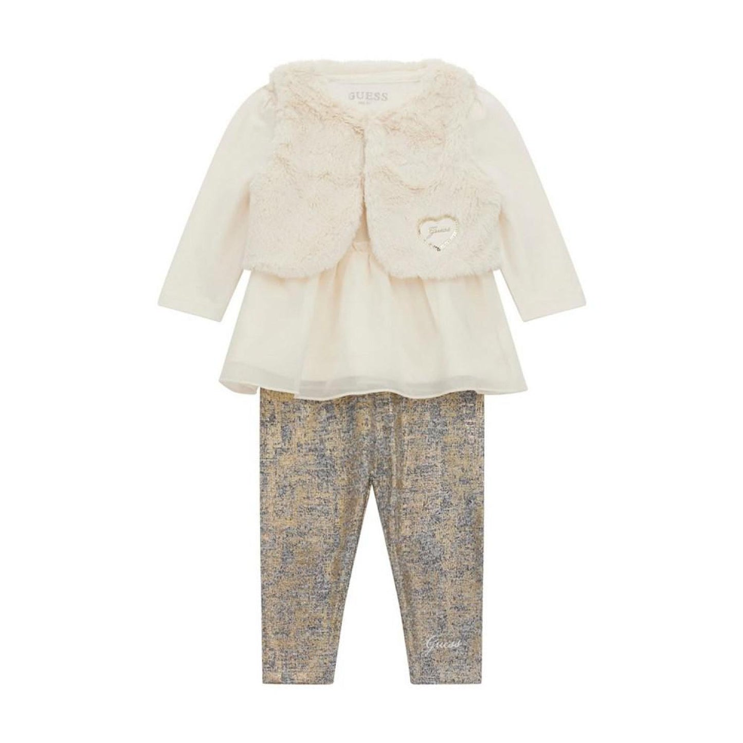 Baby Girls Faux Fur Vest, Top and Glitter Leggings, 3 Piece Set
