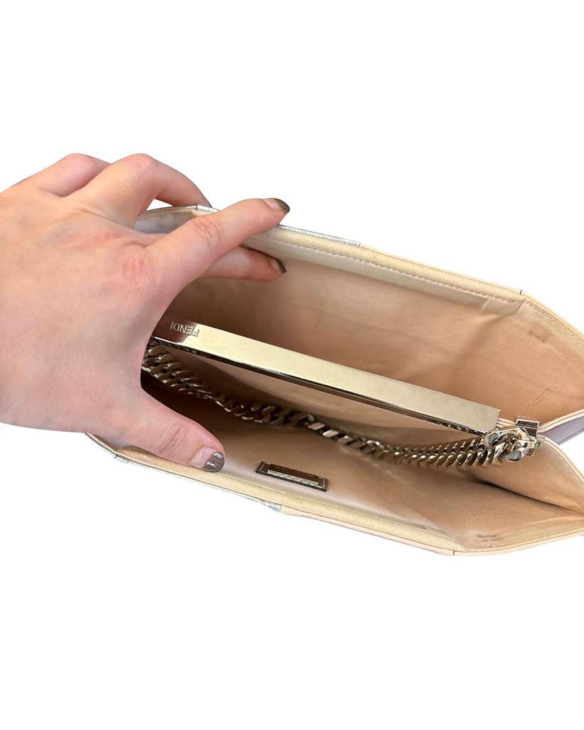 Fendi Grande Colorblock Clutch Bag in Pink and Silver Leather