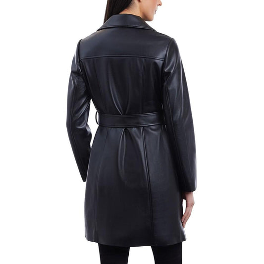 Women's Belted Faux-Leather Trench Coat
