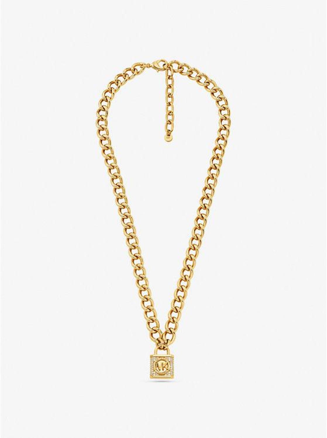 Precious Metal-Plated Brass Pavé Lock Necklace