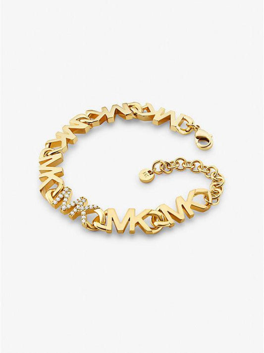 Precious Metal-Plated Brass Pavé Logo Chain Bracelet