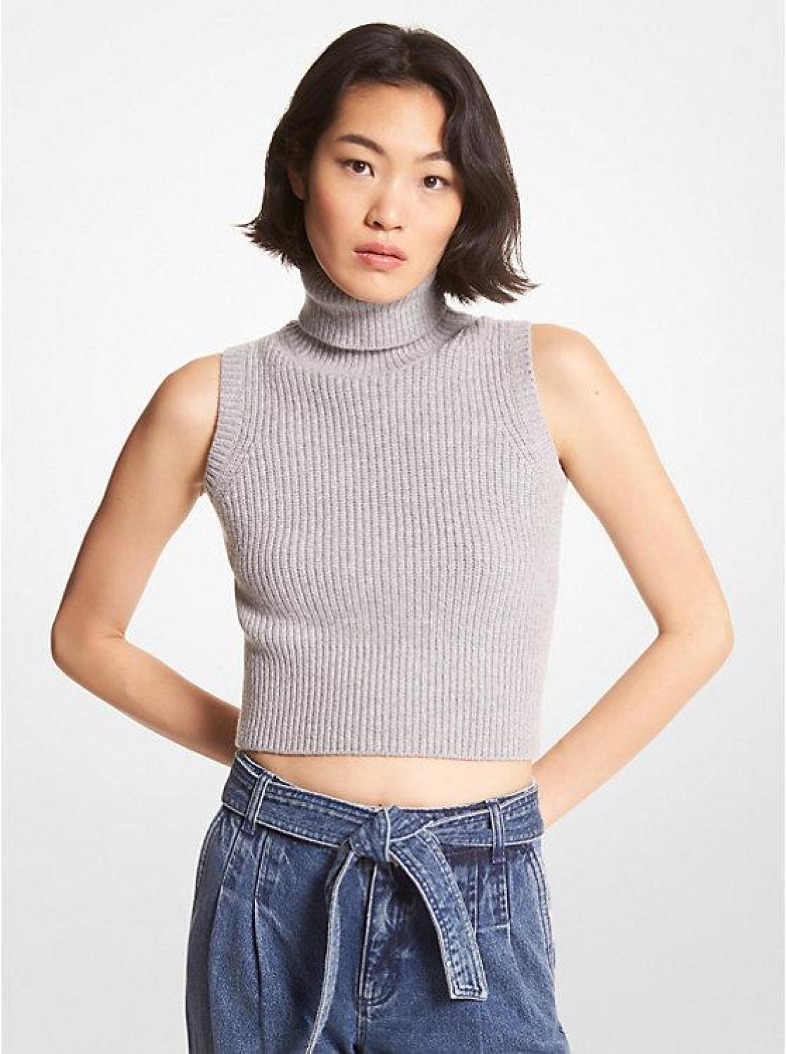 Sleeveless Wool and Cashmere Turtleneck Top