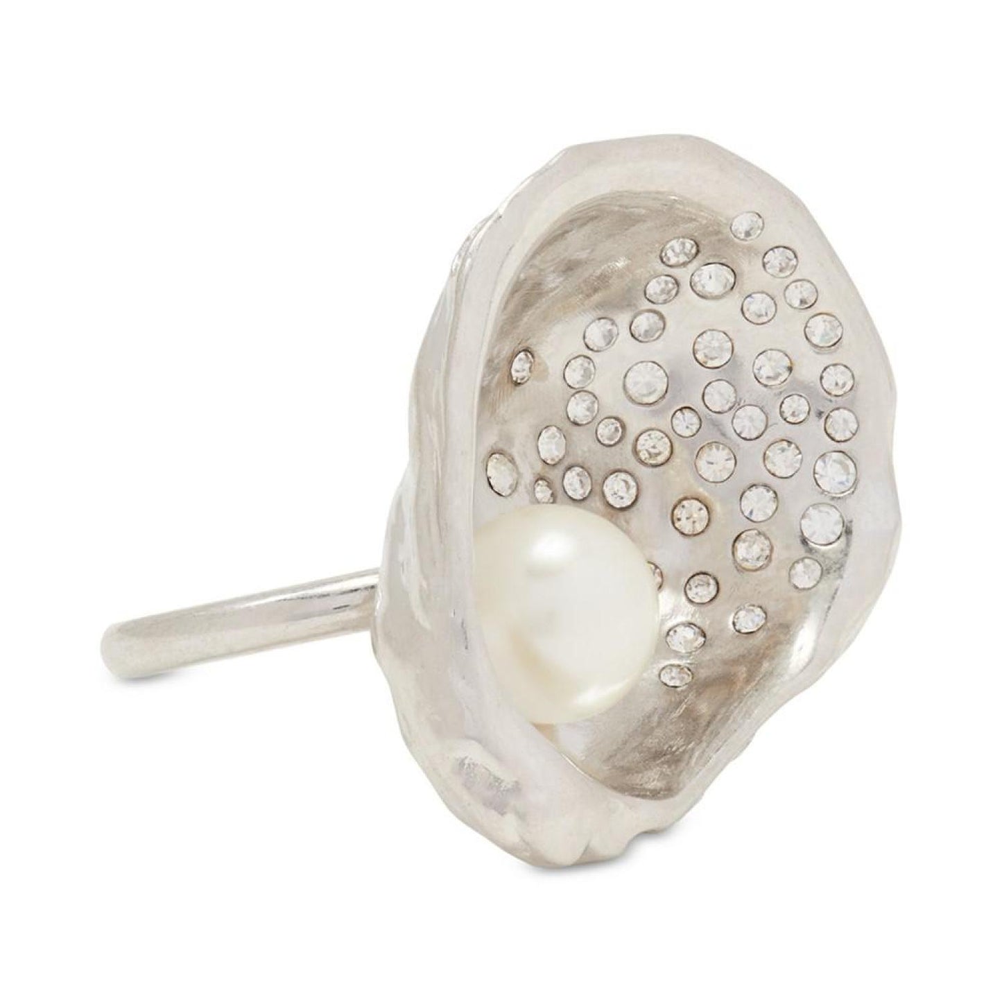 Silver-Tone Imitation Pearl Oyster Cocktail Ring